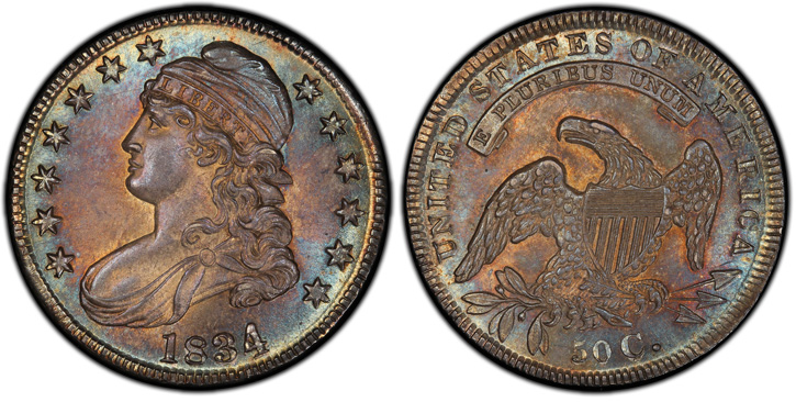 1834 Capped Bust Half Dollar. O-106. Large Date, Small Letters. MS-66 (PCGS).